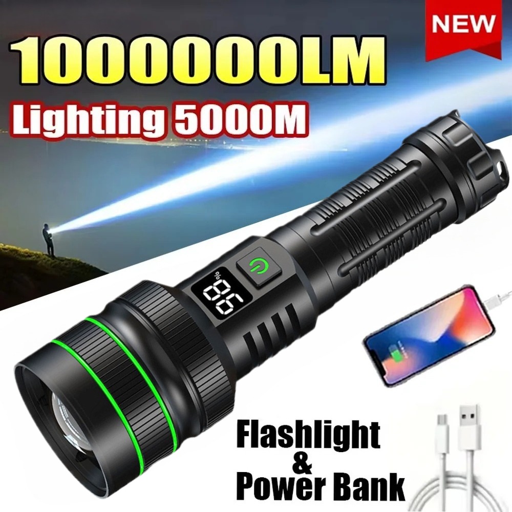Outdoor Power For Lights - Powerful LED Flashlight Zoomable Type-C Rechargeable