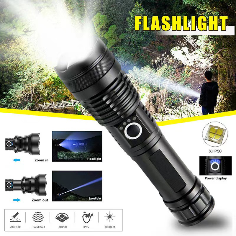Outdoor Power Supply - High Power XHP70 Led Flashlight USB-C