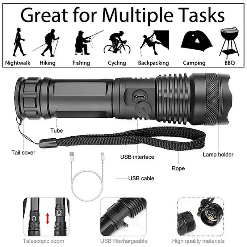 High Power XHP70 Led Flashligh - Outdoor Power Supply recension och pris